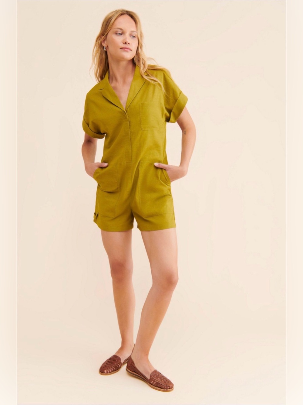 MARE MARE Chartreuse Short Sleeve Playsuit Romper Size Medium